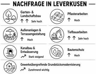 Trends und Nachfrage für Leistungen zu Garten- und Landschaftsbau im Bereich Handwerk Leverkusen.